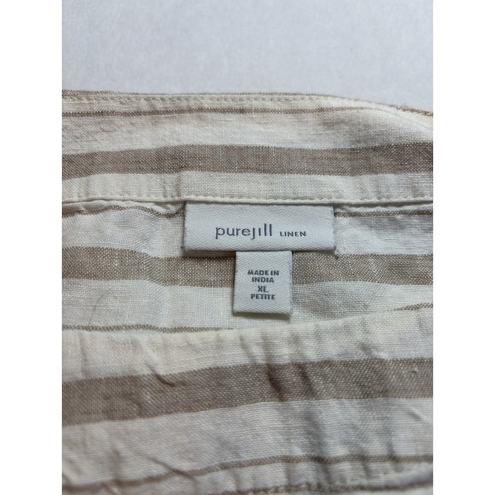Pure Jill Women's‎ Linen Striped Boxy Tan Cream Top XL Petite Coastal Nautical